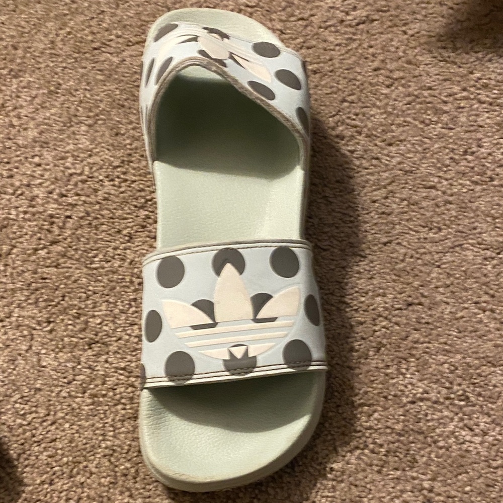 Adidas Mint and Gray Polka Dot Slides